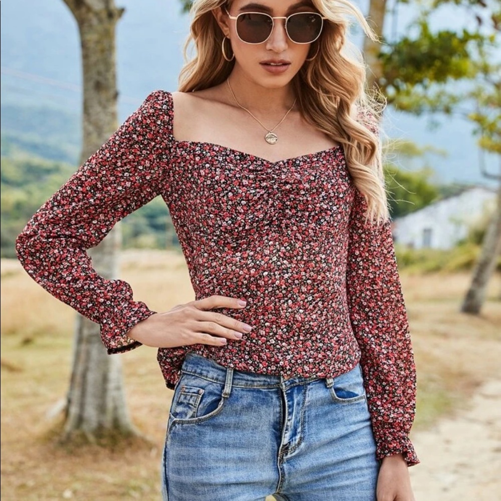 floral ruched chiffon top